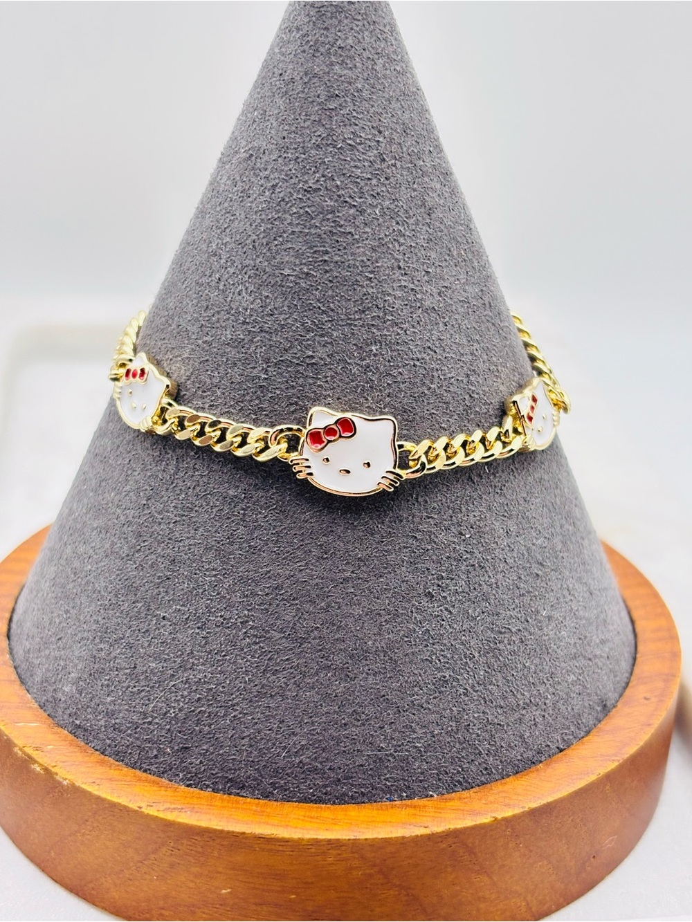14K Gold Plated White Enamel Charm Bracelet with Red Bow Accents extends 7inches